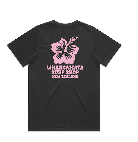 WHANGAMATA SURF SHOP HIBISCUS BLOOM TEE - FADED BLACK