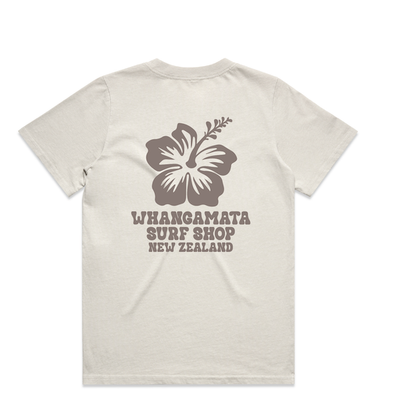 WHANGAMATA SURF SHOP HIBISCUS BLOOM TEE - FADED BONE