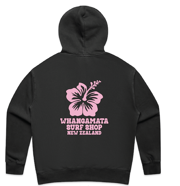 WHANGAMATA SURF SHOP HIBISCUS BLOOM ZIP  HOOD - FADED BLACK