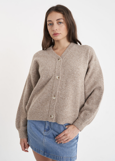 HUFFER KENDALL CARDIGAN - OAT MARLE