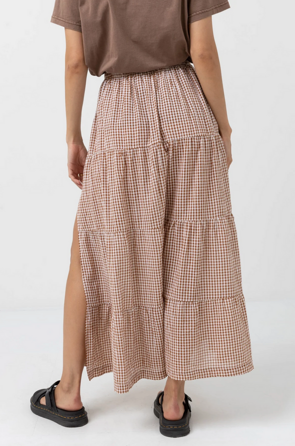 RHYTHM LOLA CHECKED TIERED MAXI SKIRT - DUSTY PINK