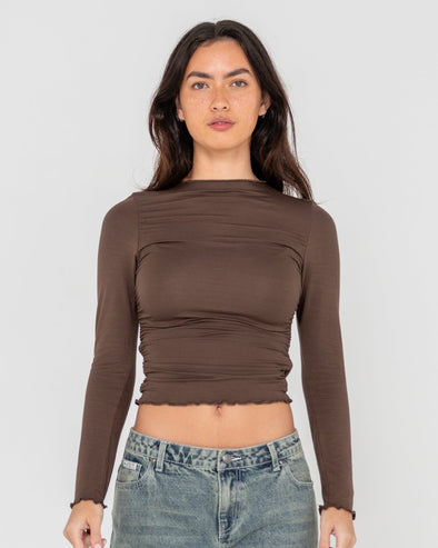 RUSTY PLAIN JANE RUCHED LONG SLEEVE TOP - JAVA