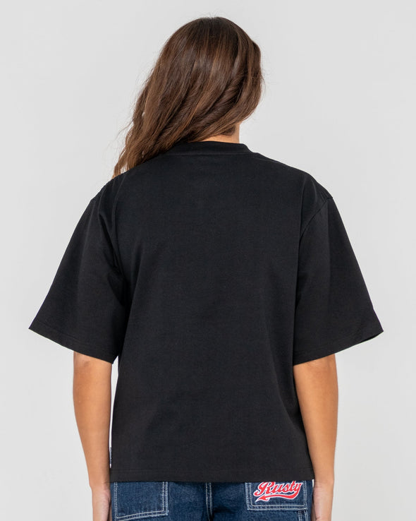 RUSTY STEEZEY CROPPED BOXY TEE - BLACK