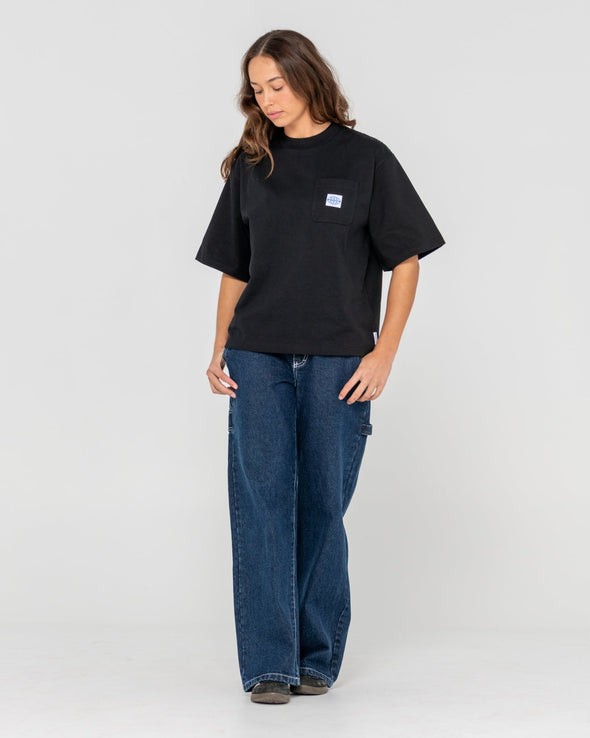 RUSTY STEEZEY CROPPED BOXY TEE - BLACK