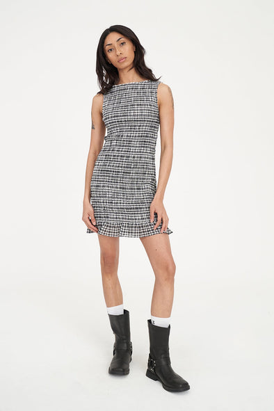HUFFER ROONEY GIGI SHIRRED DRESS - BLACK/CHALK