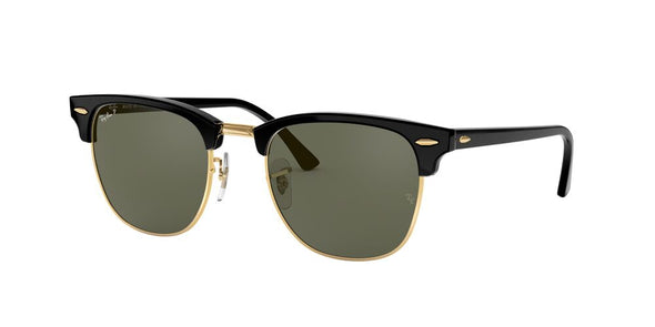 RAY BAN CLUBMASTER BLACK W/ CRYSTAL GREEN POLARIZED - AC - 51