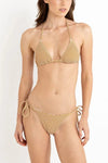 RHYTHM COVE STRIPE SLIDE TRI TOP W/ TIE SIDE HI CUT PANT - CARAMEL