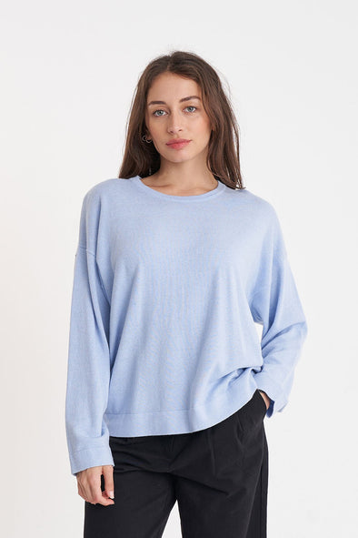 HUFFER MERINO NEVE CREW - HAZY BLUE