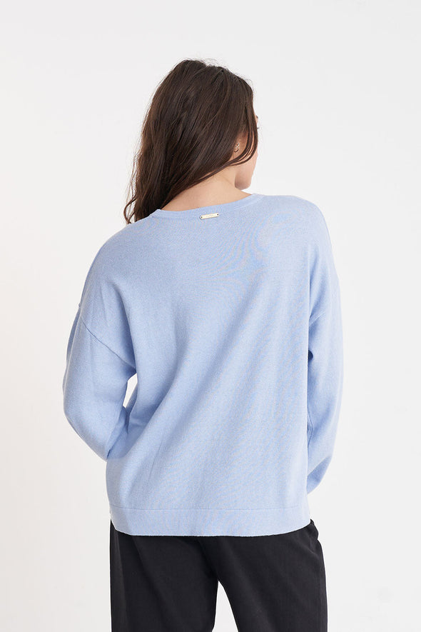 HUFFER MERINO NEVE CREW - HAZY BLUE