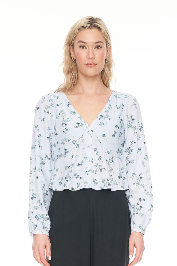 HUFFER LALISA CLEO LS TOP - BLUE FLORAL