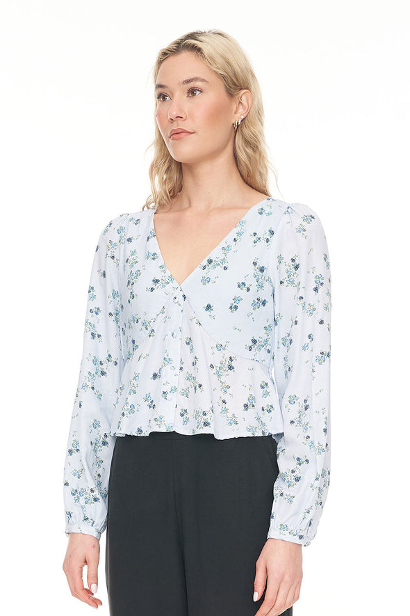 HUFFER LALISA CLEO LS TOP - BLUE FLORAL