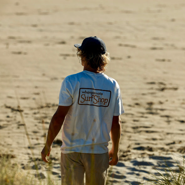 WHANGAMATA SURF SHOP BOX LOGO TEE - NATURAL