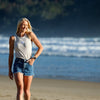 WHANGAMATA SURF SHOP RIBED FLOWER SINGLET - BONE