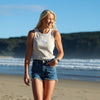 WHANGAMATA SURF SHOP RIBED FLOWER SINGLET - BONE