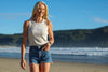 WHANGAMATA SURF SHOP RIBED FLOWER SINGLET - BONE