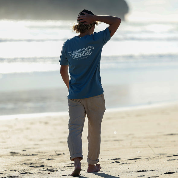 WHANGAMATA SURF SHOP BUBBLE LOGO TEE - SLATE BLUE