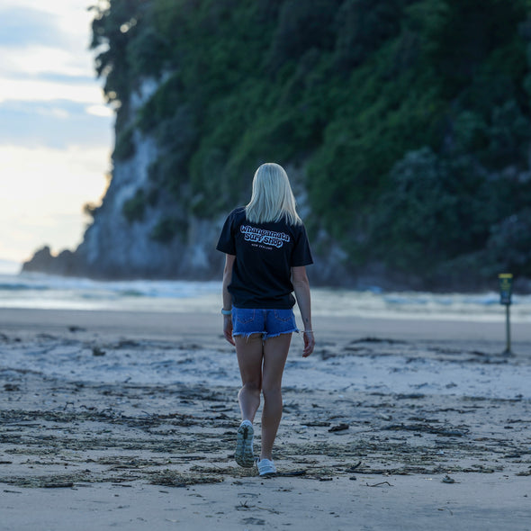 WHANGAMATA SURF WOMENS BOXY TEE - FADED BLACK