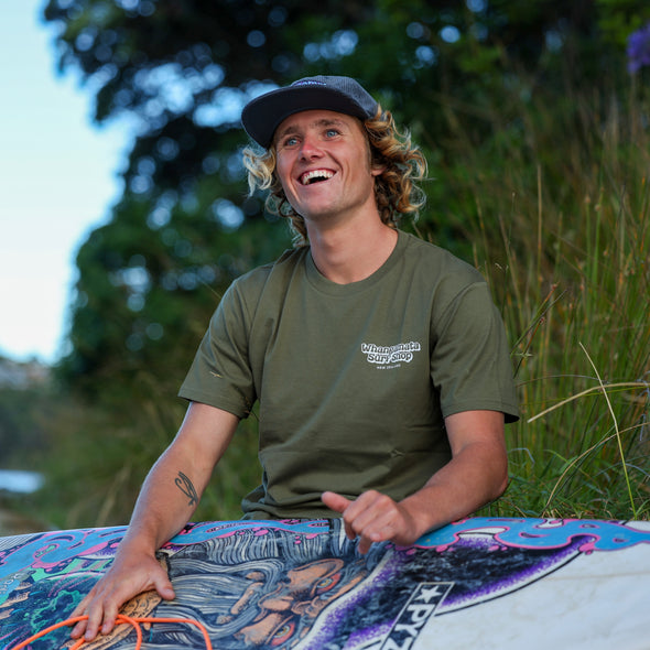 WHANGAMATA SURF SHOP BUBBLE LOGO TEE - ARMY