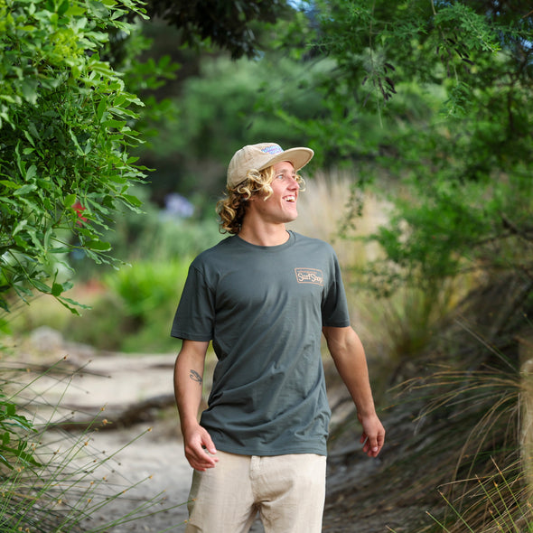 WHANGAMATA SURF SHOP BOX LOGO TEE - CHARCOAL