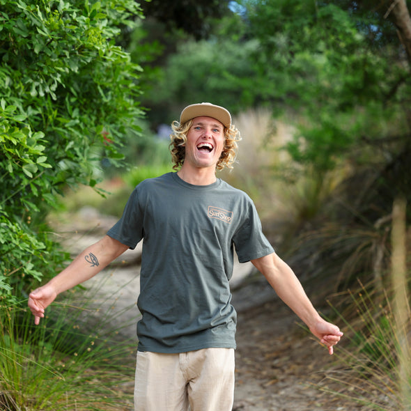 WHANGAMATA SURF SHOP BOX LOGO TEE - CHARCOAL