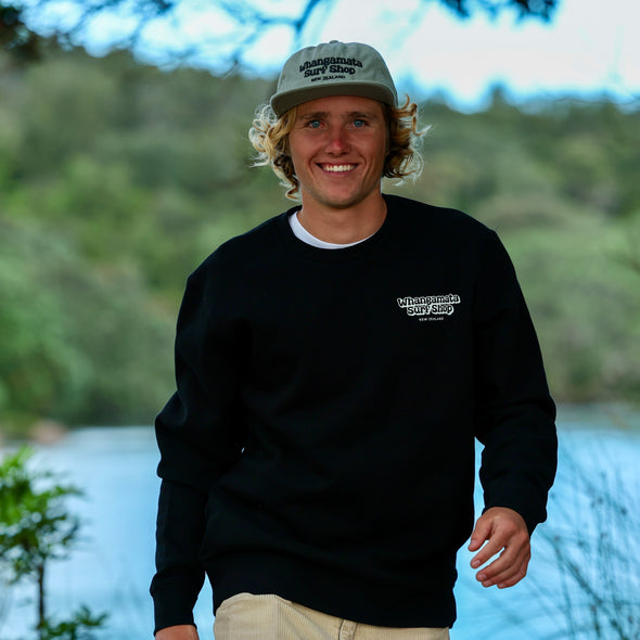 WHANGAMATA SURF MENS BUBBLE LOGO CREW - BLACK