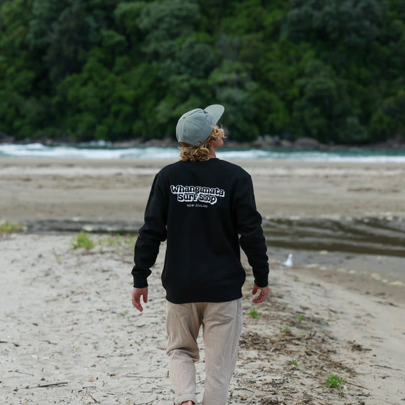 WHANGAMATA SURF MENS BUBBLE LOGO CREW - BLACK
