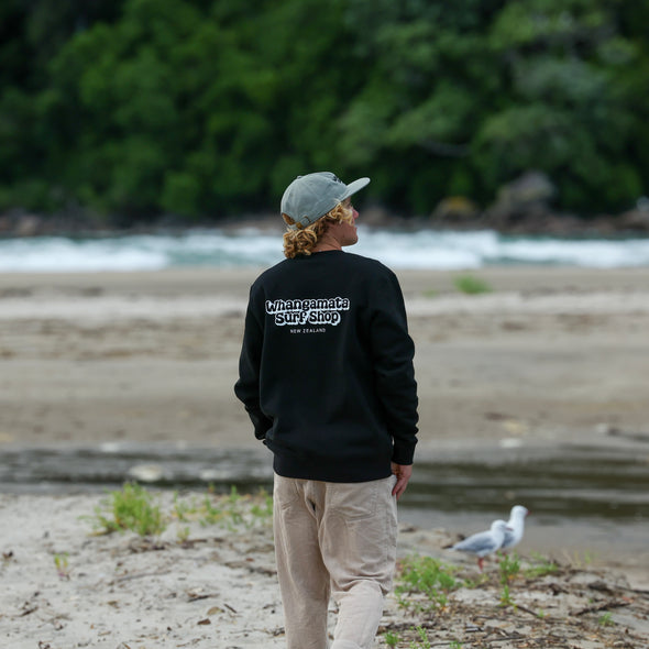 WHANGAMATA SURF MENS BUBBLE LOGO CREW - BLACK