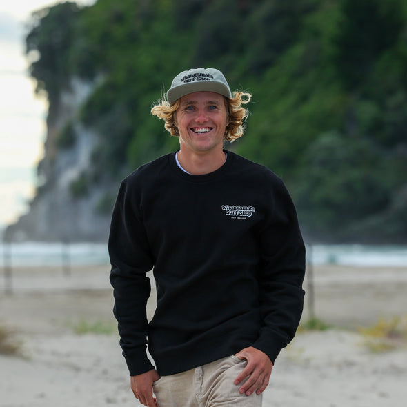 WHANGAMATA SURF MENS BUBBLE LOGO CREW - BLACK