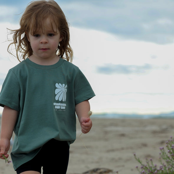 WHANGAMATA SURF SHOP GIRLS FLOWER TEE - SAGE