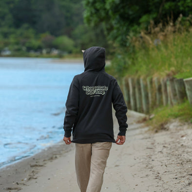 WHANGAMATA SURF MENS BUBBLE LOGO HOOD - BLACK