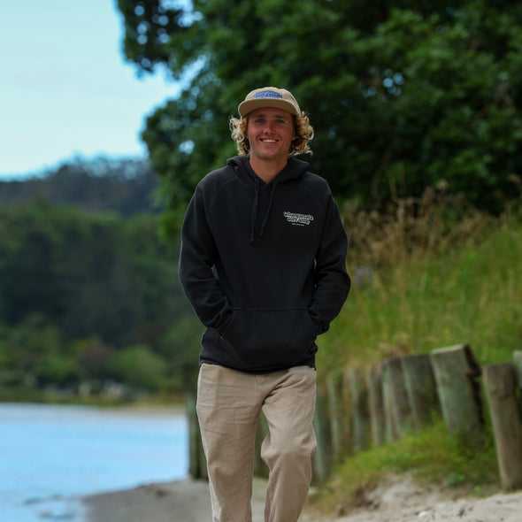 WHANGAMATA SURF MENS BUBBLE LOGO HOOD - BLACK