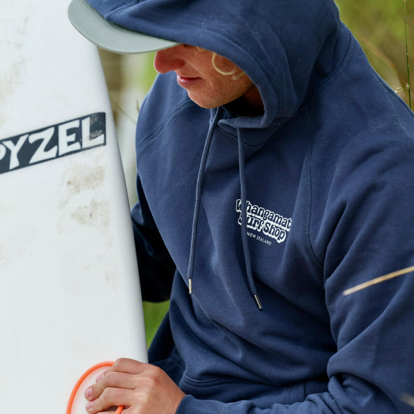 WHANGAMATA SURF MENS BUBBLE LOGO HOOD - PETROL BLUE