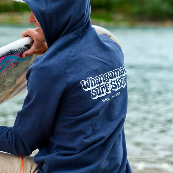 WHANGAMATA SURF MENS BUBBLE LOGO HOOD - PETROL BLUE