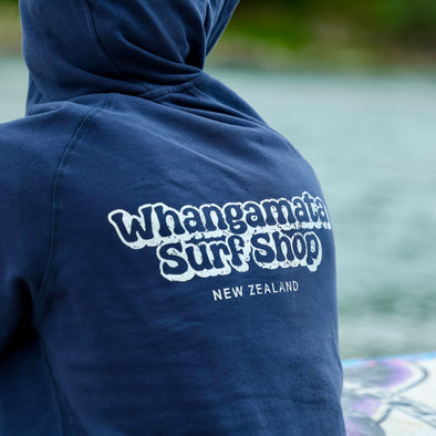 WHANGAMATA SURF MENS BUBBLE LOGO HOOD - PETROL BLUE
