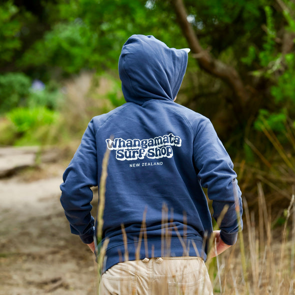 WHANGAMATA SURF MENS BUBBLE LOGO HOOD - PETROL BLUE