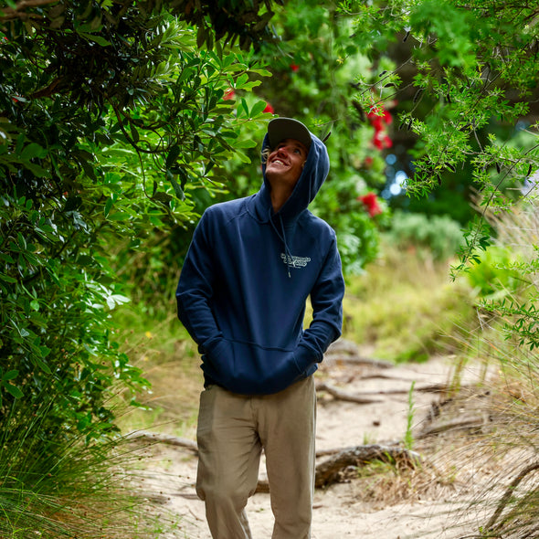WHANGAMATA SURF MENS BUBBLE LOGO HOOD - PETROL BLUE