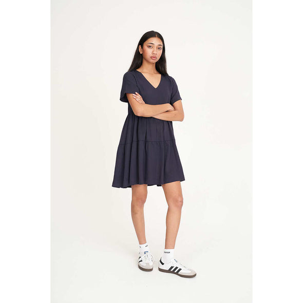 HUFFER CAlI V NECK DRESS - MIDNIGHT