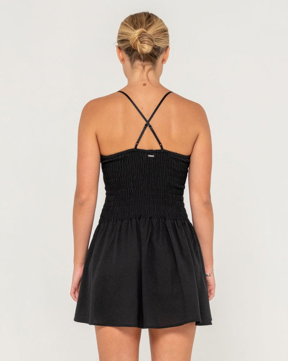RUSTY MINI SMOCKED MINI DRESS - BLK