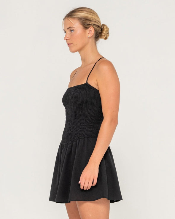 RUSTY MINI SMOCKED MINI DRESS - BLK