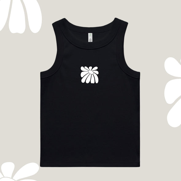 WHANGAMATA SURF SHOP RIBED FLOWER SINGLET - BLACK