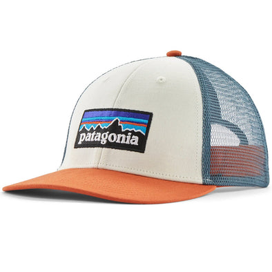 PATAGONIA P-6 LOGO LO PRO TRUCKER HAT - WHITE W/ REDTAIL RUST