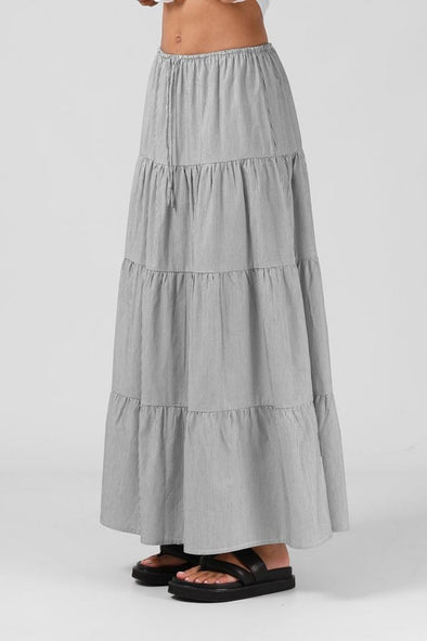 RPM RUBY MAXI SKIRT - B/W PINSTRIPE