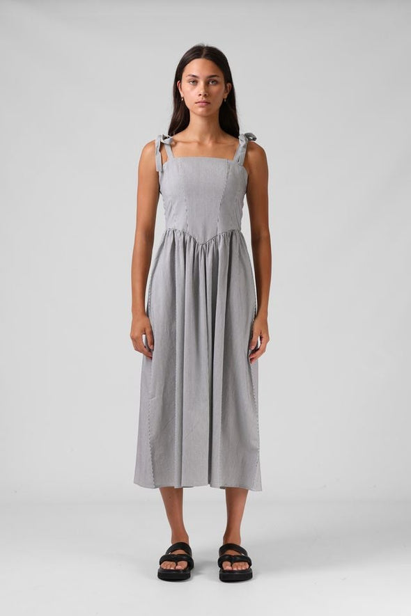 RPM SOFIA MIDI DRESS - B/W PINSTRIPE