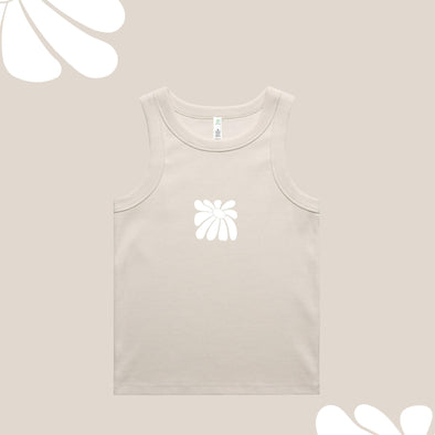 WHANGAMATA SURF SHOP RIBED FLOWER SINGLET - BONE