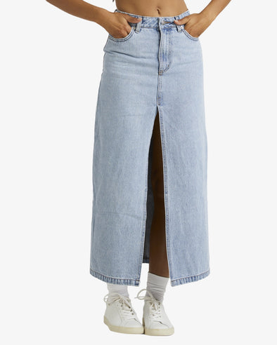 RVCA DENIM MIDI SKIRT - VINTAGE BLUE