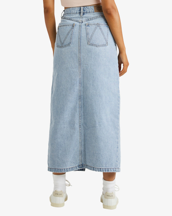 RVCA DENIM MIDI SKIRT - VINTAGE BLUE