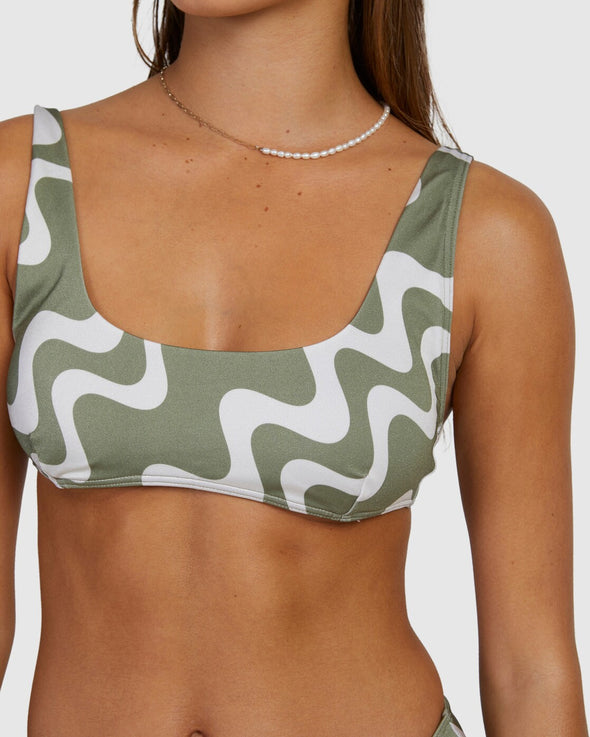 RVCA WAVES SCOOPED BRALETTE TOP W/ V MEDIUM FRENCH BOTTOM - AGAVE