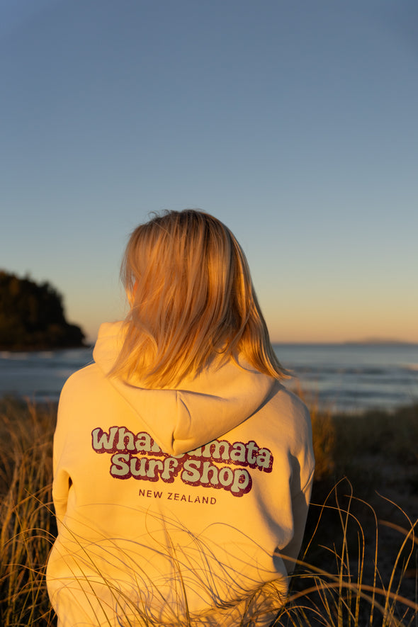 WHANGAMATA SURF WOMENS BUBBLE LOGO HEAVY HOOD - ECRU