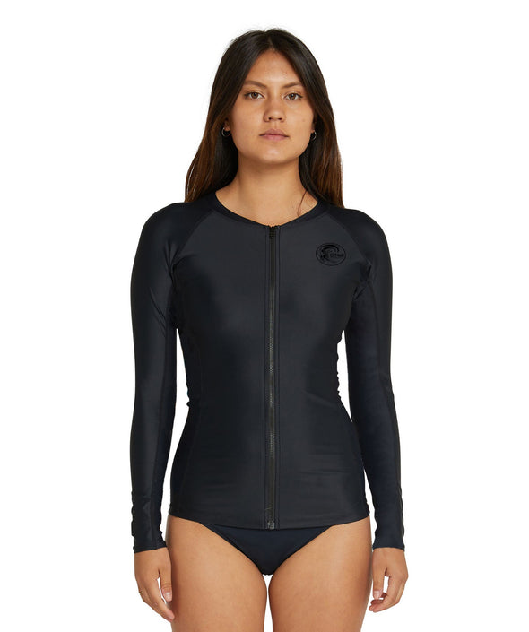 ONEILL BAHIA FZ L/S RASH VEST - BLACK/BLACK