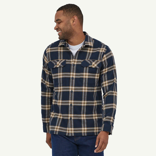 PATAGONIA M'S L/S ORGANIC COTTON MW FJORD FLANNEL SHIRT - NORTH LINE: NEW NAVY